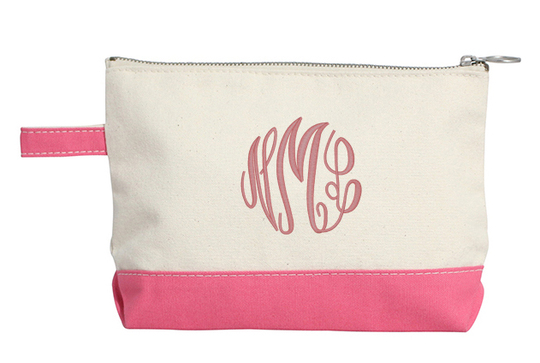 Personalized Coral Trimmed Cosmetic Bag